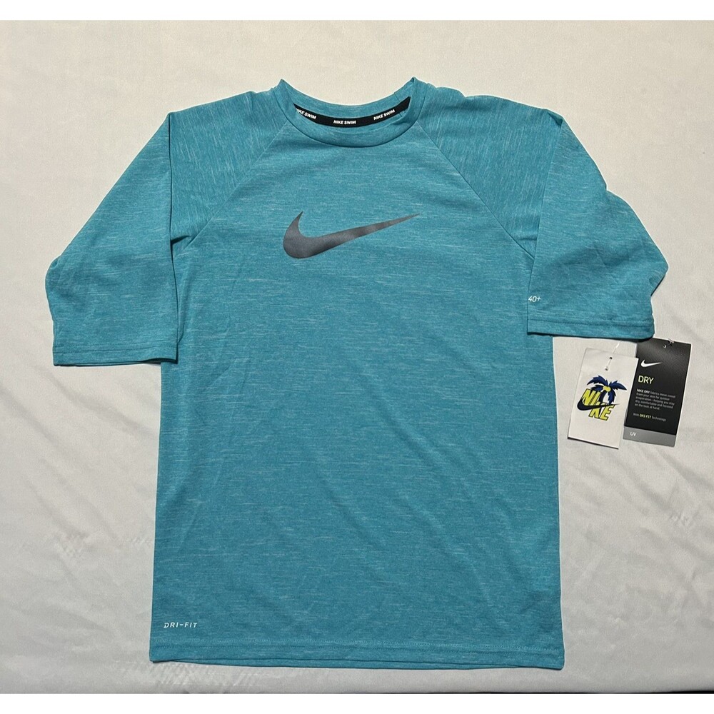 NWT Boys Youth Nike UPF 40+ Hydro Half Sleeve Rash Guard Swim Shirt NESSA-486 L